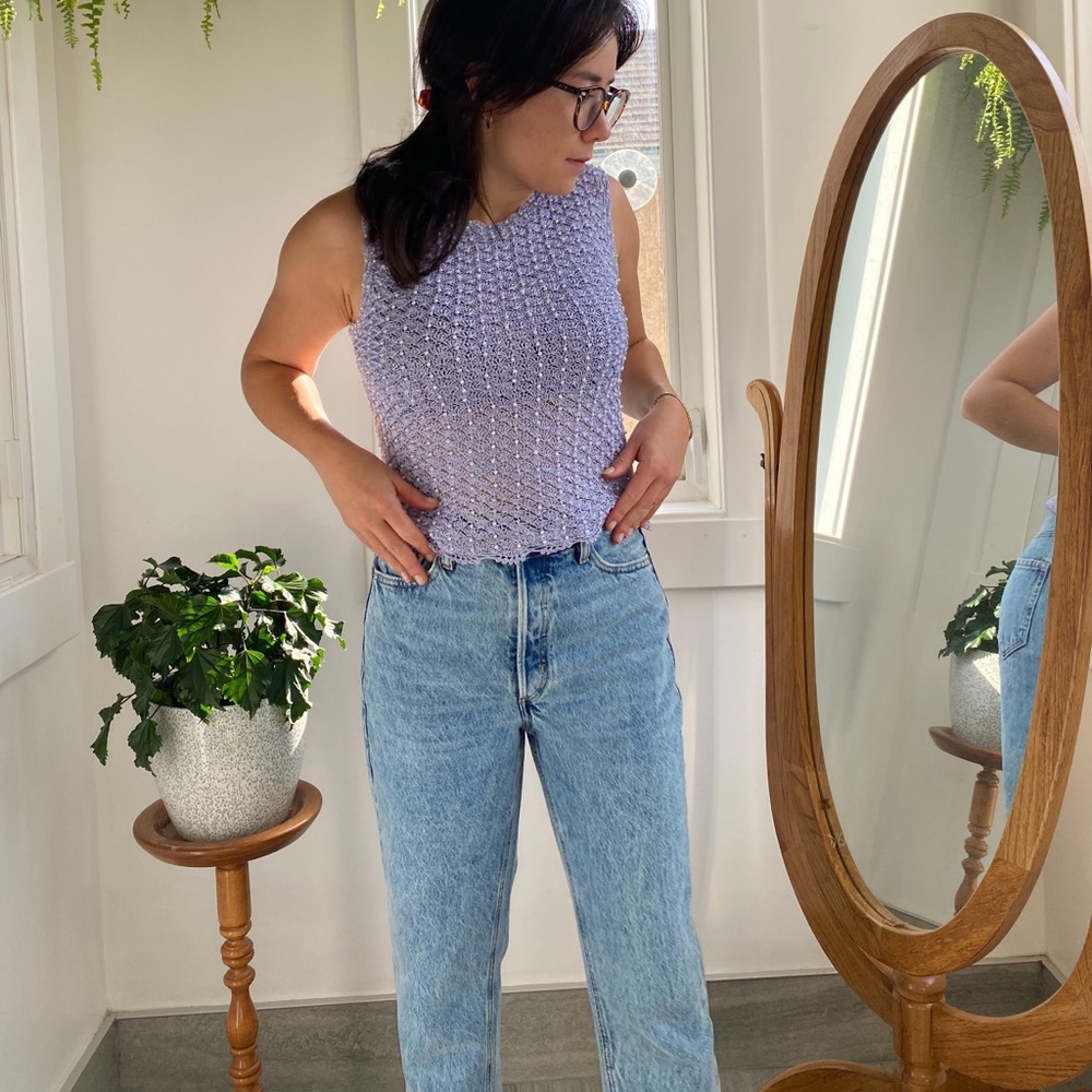 Elegant crochet top - beaded pearls